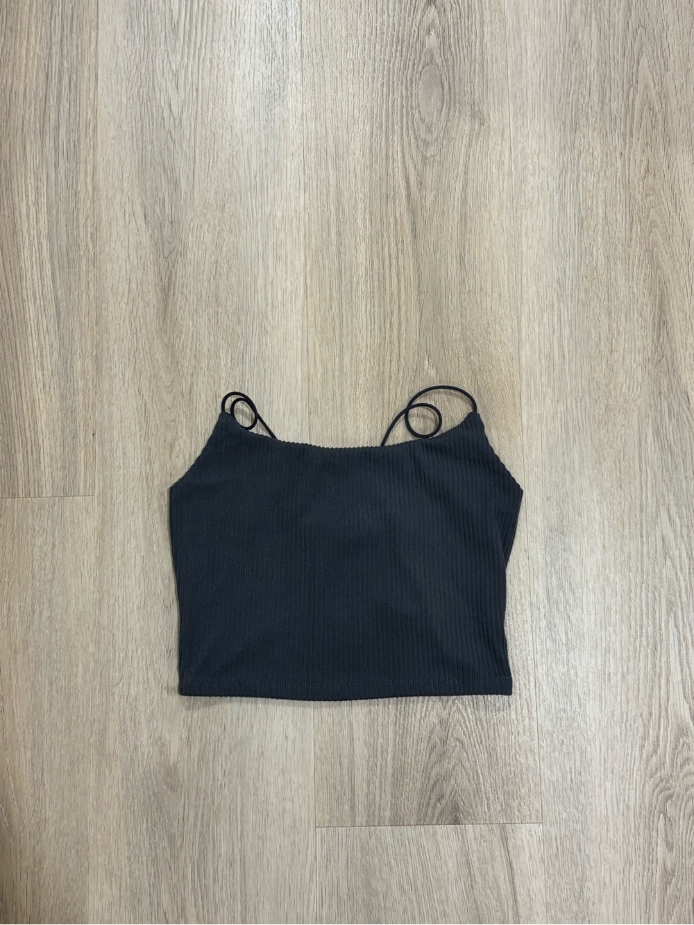 Garage Dark Gray Ribbed Spaghetti Strap Crop Cami